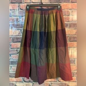 Vintage Liz Claiborne 100% Wool Multi Color Plaid Colorblock Skirt USA Made -14